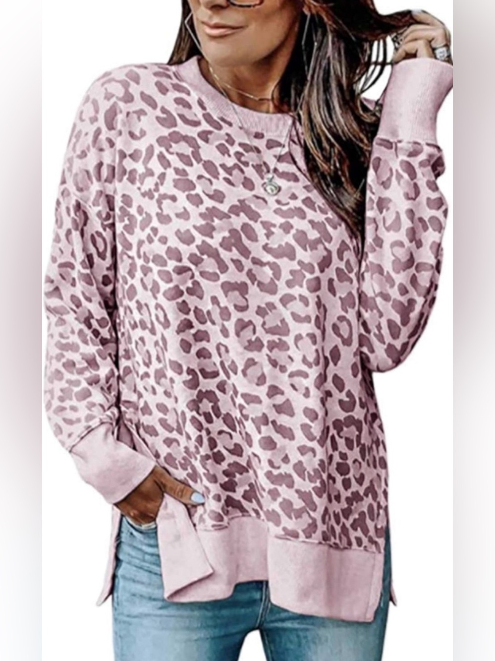 Angashion Women's Sweatshirt - Casual Leopard Print Crewneck